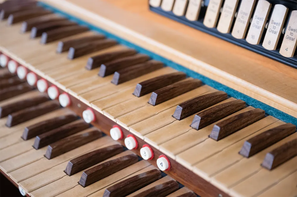 close up of organ keyboard