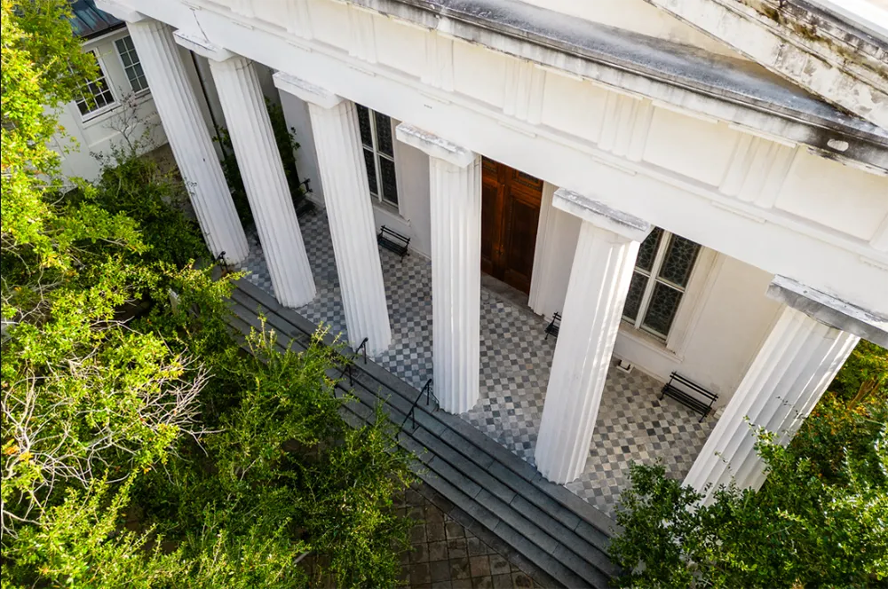 aerial photo of synagogue entrance